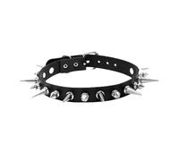 KJBDQQH Gargantilla Punk Punk Long Spike Choker Faux Leather Collar for Women Men Cool Big Rivets Studded Chocker Goth Style Necklace Accessories para Uso Diario(-_Black_Black Necklace 1)