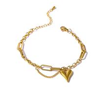 KJBDQQH Gargantilla Punk Romantic Heart Pendant Necklace for Women Stainless Steel Texture Choker Necklace Anniversary para Uso Diario(1472 Bracelet Gold)