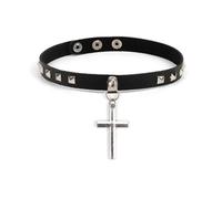 KJBDQQH Gargantilla Punk Spike Choker Necklaces Punk Faux Leather Collar For Women Men Cool Big Rivets Studded Chocker Necklace Goth Style Accessori para Uso Diario(Blue Zinc Plated)