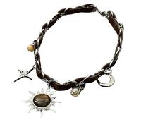 KJBDQQH Gargantilla Punk Trendy Metal Star Sun Pendant Leather Necklace for Women Men Punk Jewelry para Uso Diario(A)