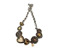 KJBDQQH Gargantilla Punk Vintage Leather Brown Stone Pendant Necklace Stacking Choker Temperament Clavicle Chain for Women Girl para Uso Diario(Color-01)