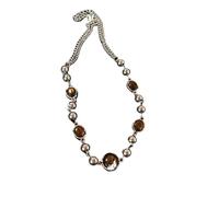 KJBDQQH Gargantilla Punk Vintage Leather Brown Stone Pendant Necklace Stacking Choker Temperament Clavicle Chain for Women Girl para Uso Diario(Color-02)