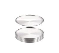 KJBDQQH Platos Acero Inoxidable 6 piezas de plato acero inoxidable for escupir huesos, color plateado, bandeja poco profunda, disco metal for comer, redondo for carne y fruta para Barbacoa(23cm)