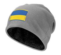 Kjgvbn Gorro de invierno con estampado de bandera de Ucrania, de punto gofre, cálido, con forro polar para hombres y mujeres, gris claro, Talla única