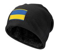 Kjgvbn Gorro de invierno con estampado de bandera de Ucrania, de punto gofre, cálido, con forro polar para hombres y mujeres, Negro, Talla única