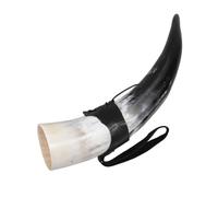 KJHBV Copa de Cuerno de Buey Natural 36-40 CM para Beber Cerveza y Vino, Vaso Vikingo Rústico Correa, Gran Capacidad para Camping y Celebraciones Medievales