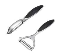 KJHBV Pelador de Verduras de Aleación de Zinc 2 Piezas (t y Recto) Mango Ergonómico para Patatas, Zanahorias y Frutas, Utensilio de Cocina Multiusos Compacto y Portátil