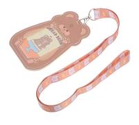 KJHBV Porta Tarjetas de Pvc con Cordón Marrón y Funda Transparente en Forma de Animalito de Dibujos Animados, Resistente y Versátil para Estudiantes y Profesores