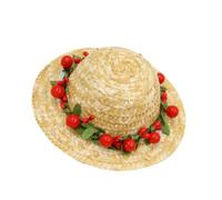 KJHBV Sombrero y Uso Diario Adecuado para Fotos de Paja Rojo Flores, Suave y Creativo para Mascota en Perros y Gatos