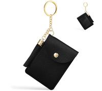 KJHBV Tarjetero para Dama Pequeño de Piel Sintética PU con Llavero Negro, Compacto y Clásico, Adecuado para Viajes y Compras, Se Puede Colgar en Mochila o Bolso de Viaje