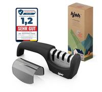 kjøk Premium Afilador de cuchillos y tijeras manual de 4 fases - diamante, cerámica y carburo de tungsteno - para cuchillos de cocina, cuchillos de pan dentados y tijeras - base antideslizante