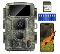 KJK WiFi Cámara de Caza 4K 64MP, Velocidad de Disparo 0.05s, 130°Gran Angular, Camara Fototrampeo Caza Nocturna, IP67 Resistente al Agua y al Polvo con Tarjeta 64G