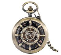 KJMWXOP Reloj de Bolsillo for Caballero, de latón, mecánico, Manual, con Esqueleto, números Romanos y Esfera Negra, Colgante, Collar, for Hombres y Mujeres.