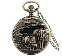 KJMWXOP Reloj de Bolsillo for Hombres y niños, Estilo Vintage, de Bronce, con diseño de Elefante, Caja Decorativa, Esfera con números arábigos, Reloj de Bolsillo analógico de Cuarzo con Cadena.