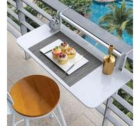 KjoiDWz Mesa auxiliar plegable al aire libre, mesa colgante de barandilla de balcón, mesa colgante de balcón plegable, mesa colgante de balcón de mármol (soporte blanco, 60 * 35 cm)