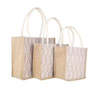 KJOLWHCQ Bolsa de compras de yute de 3 piezas, playa for mujer, arpillera para, bolso con asas, comprador con, reutilizable, resistente al agua, for uso diario(Set C)