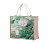 KJOLWHCQ Bolsas de compras de arpillera, bolsa de yute, comprador reutilizable, bolsa de regalo de arpillera con asa, plegable, resistente al agua, for uso diario, viajes, picnic(1011,M)