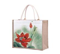 KJOLWHCQ Bolsas de compras de arpillera, bolsa de yute, comprador reutilizable, bolsa de regalo de arpillera con asa, plegable, resistente al agua, for uso diario, viajes, picnic(1021,S)