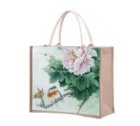 KJOLWHCQ Bolsas de compras de arpillera, bolsa de yute, comprador reutilizable, bolsa de regalo de arpillera con asa, plegable, resistente al agua, for uso diario, viajes, picnic(1015,S)