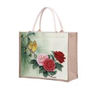 KJOLWHCQ Bolsas de compras de arpillera, bolsa de yute, comprador reutilizable, bolsa de regalo de arpillera con asa, plegable, resistente al agua, for uso diario, viajes, picnic(1018,L)