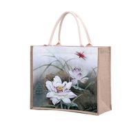 KJOLWHCQ Bolsas de compras de arpillera, bolsa de yute, comprador reutilizable, bolsa de regalo de arpillera con asa, plegable, resistente al agua, for uso diario, viajes, picnic(1016,M)