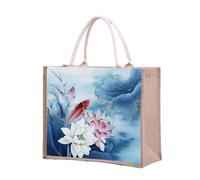 KJOLWHCQ Bolsas de compras de arpillera, bolsa de yute, comprador reutilizable, bolsa de regalo de arpillera con asa, plegable, resistente al agua, for uso diario, viajes, picnic(1012,L)