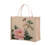 KJOLWHCQ Bolsas de compras de arpillera, bolsa de yute, comprador reutilizable, bolsa de regalo de arpillera con asa, plegable, resistente al agua, for uso diario, viajes, picnic(1002,M)