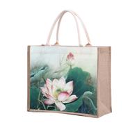 KJOLWHCQ Bolsas de compras de arpillera, bolsa de yute, comprador reutilizable, bolsa de regalo de arpillera con asa, plegable, resistente al agua, for uso diario, viajes, picnic(1010,M)