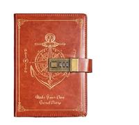 KJUUQBZL Cuaderno con contraseña de papelería, cuaderno Retro A5 con cerradura, libro diario resistente a las manchas, diario for viajeros, escritura(Orange)
