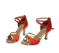 KJUUQBZL Zapatos De Baile Latino A La Moda For Mujer Y Niña, Zapatos De Baile De Salón Tango Salsa For Mujer, Sandalias De Tacón Alto De Fondo Suave 5/7(805 Red Satin 7cm,35)