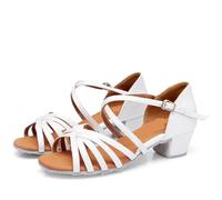 KJUUQBZL Zapatos De Baile Latino For Niñas, Zapatos De Salón For Bailar Salsa, Tacones Bajos, Sandalias De Salsa Tango(Silver,32)