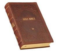 KJV Holy Bible, Giant Print Standard Size Premium Full Grain Leather Red Letter Edition - Thumb Index & Ribbon Marker, King James Version, Brown Debossed, 14 Pt. Type
