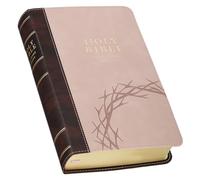 KJV Holy Bible, Giant Print Standard Size Vegan Leather Red Letter Edition - Thumb Index & Ribbon Marker, King James Version, Crown of Thorns, Brown/Pink Two-Tone, 14 Pt. Type