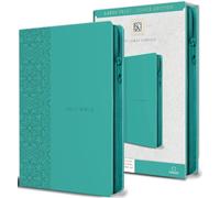KJV Holy Bible, Large Print Handy Size, Aquamarine Premium Imitation Leather w/Ribbon Marker, Red Letter, Zipper