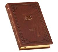 KJV Holy Bible, Standard Size Premium Full Grain Leather Red Letter Edition - Thumb Index & Ribbon Marker, King James Version, Brown Debossed