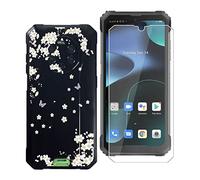 KJYF Funda para Blackview BV8800 (6.58") funda, 1 unidad película de vidrio templado silicona suave líquida anti arañazos TPU negro Case para Blackview BV8800 - Flor romántica