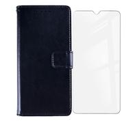 KJYF Funda para Doogee S89 Pro (6,30"), Silicone Case + Cristal Templado Protectores Definicion Alta Protector Pantalla, Soporte Plegable PU Cuero Flip Cover Prueba de Arañazos Caso - Black