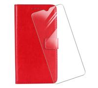 KJYF Funda para Doro 8100 Plus (6,1"), Silicone Case + Cristal Templado Protectores Definicion Alta Protector Pantalla, Soporte Plegable PU Cuero Flip Cover Prueba de Arañazos Caso - Red