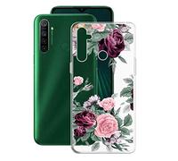 KJYF Funda para OPPO Realme 5i (6.52 Pulgadas), Premium Anti Deslizamiento Caso Case Cover Transparente Silicona Suave TPU Carcasa Gel Fina de Fundas para OPPO Realme 5i - Rosa roja