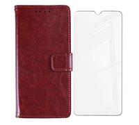 KJYF Funda para Ulefone Note 10 (6.52"), Silicone Case + Cristal Templado Protectores Definicion Alta Protector Pantalla, Soporte Plegable PU Cuero Flip Cover Prueba de Arañazos Caso - Brown