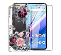 KJYF Para BLU G91 Pro Funda, 1 Piezas Cristal Templado, Transparente Anti-Arañazo Silicona TPU Carcasa y Vidrio Templado Película para BLU G91 Pro (6.7") - Rosa roja