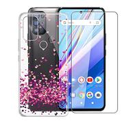 KJYF Para BLU G91 Pro Funda, 1 Piezas Cristal Templado, Transparente Anti-Arañazo Silicona TPU Carcasa y Vidrio Templado Película para BLU G91 Pro (6.7") - Corazon Rojo