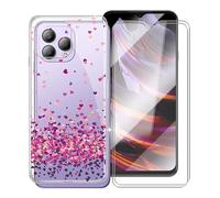 KJYF Para Cubot P80 Funda + 2 Piezas Vidrio Templado Película, Transparente Anti-Arañazo Suave Silicona TPU Carcasa y Cristal Templado para Cubot P80 (6.58") - Corazon Rojo