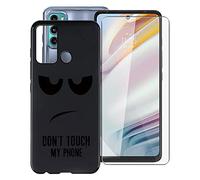 KJYF para Motorola Moto G60 Funda + Cristal Templado, Case Caso Negro Suave Silicona Cover TPU Carcasa Vidrio Templado Protector para Motorola Moto G60 (6.8") - No me toques