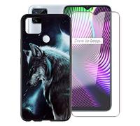 KJYF para Realme 7i RMX2193 Funda + Cristal Templado, Case Caso Negro Suave Silicona Cover TPU Carcasa Vidrio Templado Protector para Realme 7i RMX2193 (6.5") - WMA16