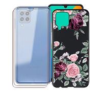 KJYF para Samsung Galaxy M22 Funda + 2 Piezas Cristal Templado, Case Caso Negro Suave Silicona Cover TPU Carcasa Vidrio Templado Protector para Samsung Galaxy M22 (6.4") - YQ12