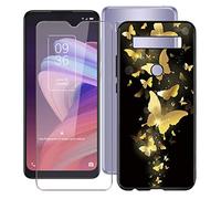 KJYF para TCL 10 SE Funda + Cristal Templado, Case Caso Negro Suave Silicona Cover TPU Carcasa Vidrio Templado Protector para TCL 10 SE (6.52") - WMA30