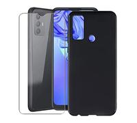 KJYF para TCL 30 SE Funda + Cristal Templado, Case Caso Negro Suave Silicona Cover TPU Carcasa Vidrio Templado Protector para TCL 30 SE (6.52") - Negro