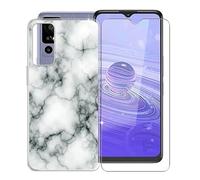KJYF Para TCL 40R 5G Funda, 1 Piezas Vidrio Templado Película, Transparente Anti-Arañazo Suave Silicona TPU Carcasa y Cristal Templado para TCL 40R 5G (6.6") - Mármol