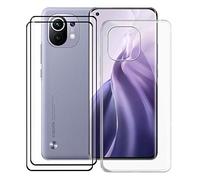 KJYF para Xiaomi Mi 11 5G Fundas + 2 Piezas Cristal Templado, Transparente Case Anti-Arañazos Silicona TPU Caso Cover y Protector Vidrio Pantalla para Xiaomi Mi 11 5G (6.81") - Transparente